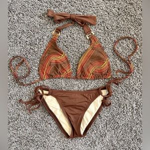 LSPACE Bikini, Size Small, Brown, Yellow, Orange